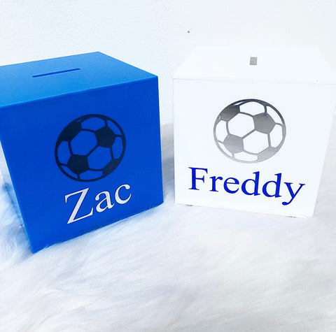 Personalised Football Money Box - Add Name (Vinyl)