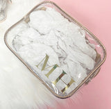 Personalised Metallic Transparent Cosmetic Travel Bag Set (3pc) - Initials