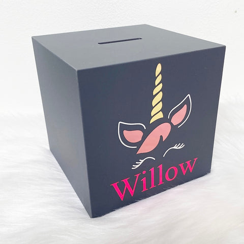 Personalised Unicorn Money Box - Add Name (Vinyl)