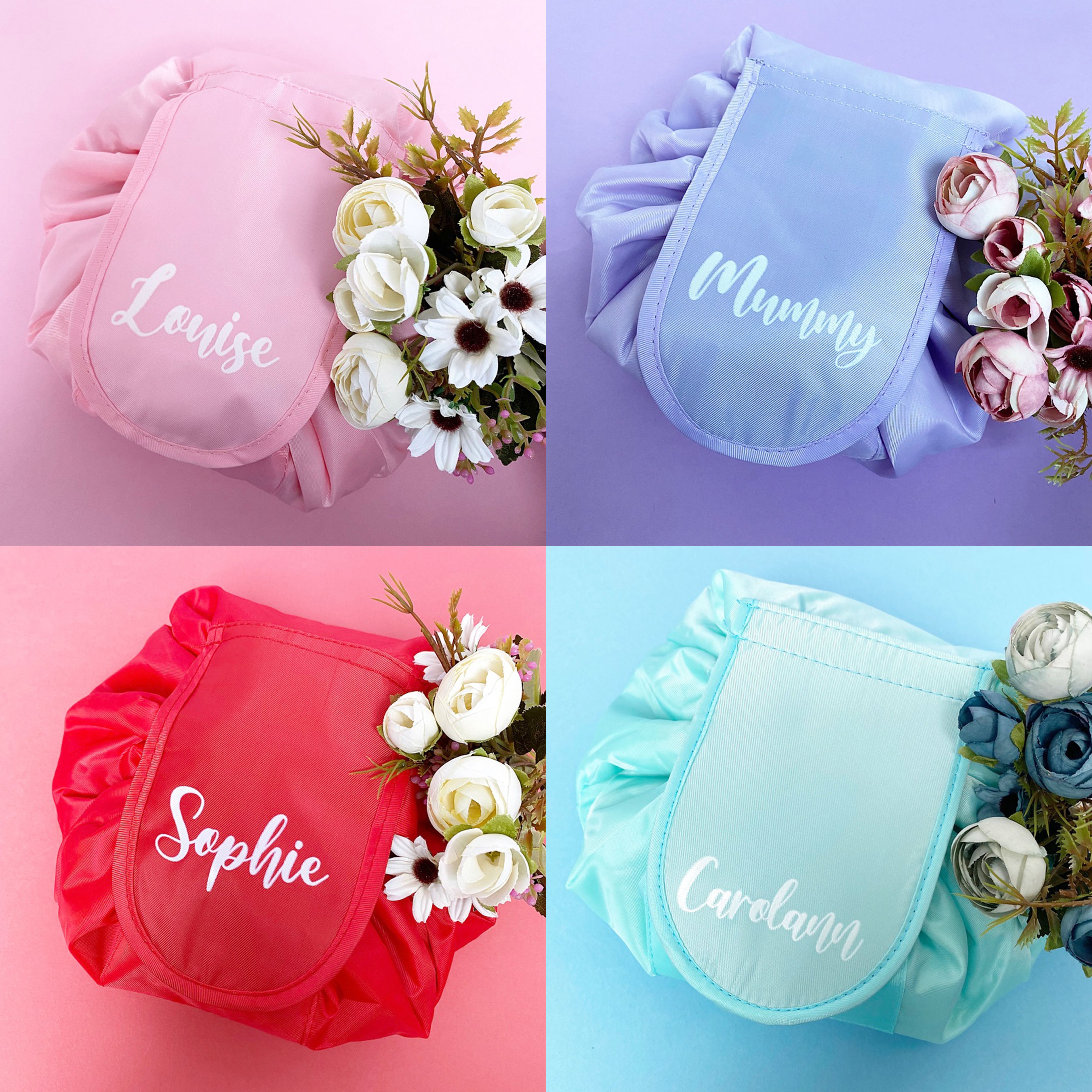Personalised drawstring shop makeup bag