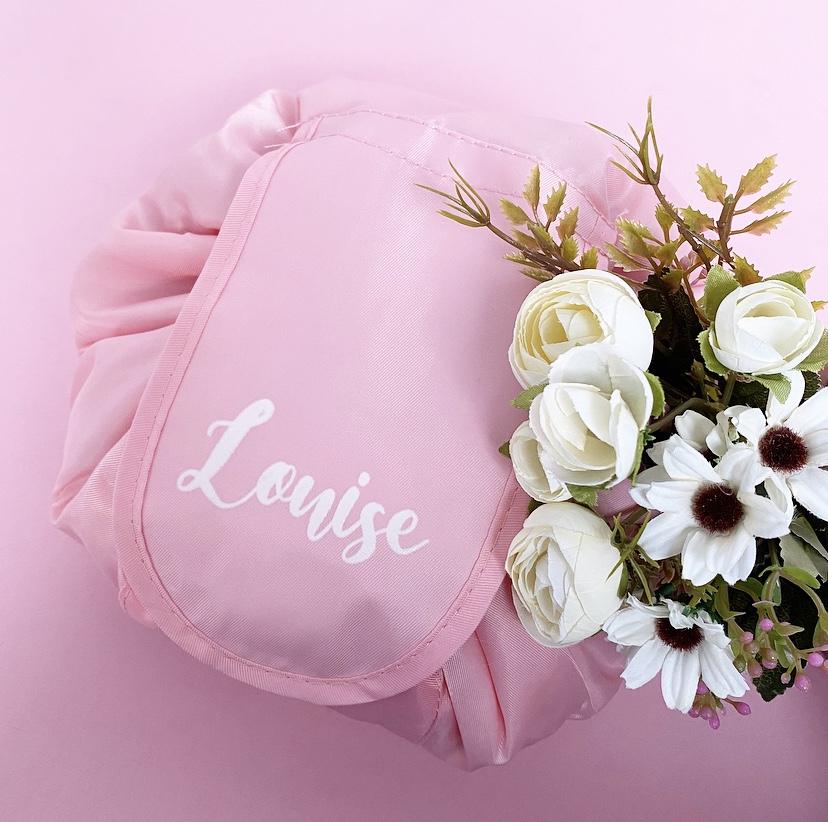 Personalised drawstring shop makeup bag