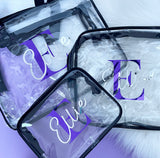 Personalised Transparent Cosmetic Travel Bag Set - Name & Initial