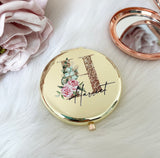 Round Compact Pocket Mirror - Initial Printed Design