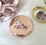 Round Compact Pocket Mirror - Initial Printed Design