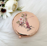 Round Compact Pocket Mirror - Initial Printed Design