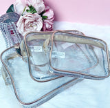 Metallic Transparent Cosmetic Bag Set (3pc)