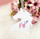 Personalised Unicorn White Rainbow Bauble