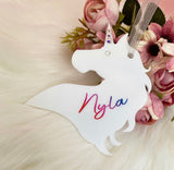 Personalised Unicorn White Rainbow Bauble