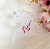 Personalised Unicorn White Rainbow Bauble