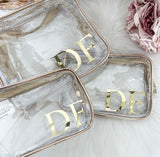 Personalised Metallic Transparent Cosmetic Travel Bag Set (3pc) - Initials