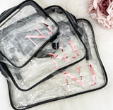 Personalised Transparent Cosmetic Travel Bag Set - Initials