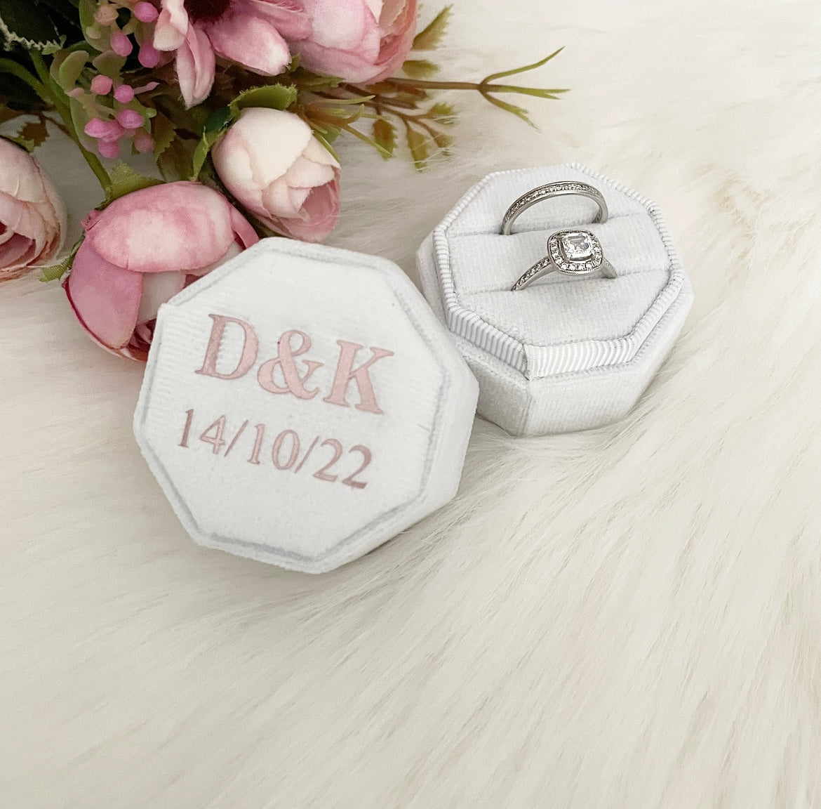 Personalised Walnut Hexagon Ring Box | Lulu & Blush