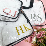 Personalised Transparent Cosmetic Travel Bag Set - Initials