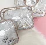 Personalised Metallic Transparent Cosmetic Travel Bag Set (3pc) - Name