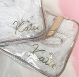 Personalised Metallic Transparent Cosmetic Travel Bag Set (3pc) - Name