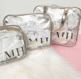 Personalised Metallic Transparent Cosmetic Travel Bag Set (3pc) - Initials