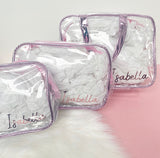 Personalised Metallic Transparent Cosmetic Travel Bag Set (3pc) - Name