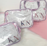 Personalised Metallic Transparent Cosmetic Travel Bag Set (3pc) - Initials