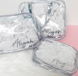 Personalised Metallic Transparent Cosmetic Travel Bag Set (3pc) - Name