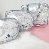 Personalised Metallic Transparent Cosmetic Travel Bag Set (3pc) - Name