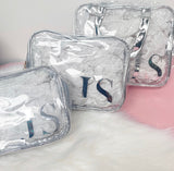 Personalised Metallic Transparent Cosmetic Travel Bag Set (3pc) - Initials