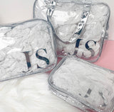 Personalised Metallic Transparent Cosmetic Travel Bag Set (3pc) - Initials