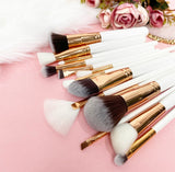 White & Gold Make Up Brush Set (15pc)