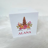 Personalised Glitter Unicorn Money Box - Add Name (Printed)
