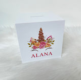 Personalised Glitter Unicorn Money Box - Add Name (Printed)