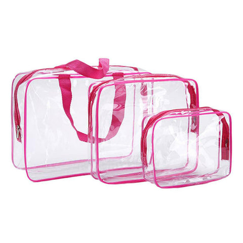 Hot Pink Transparent Cosmetic Bag Set (3pc)
